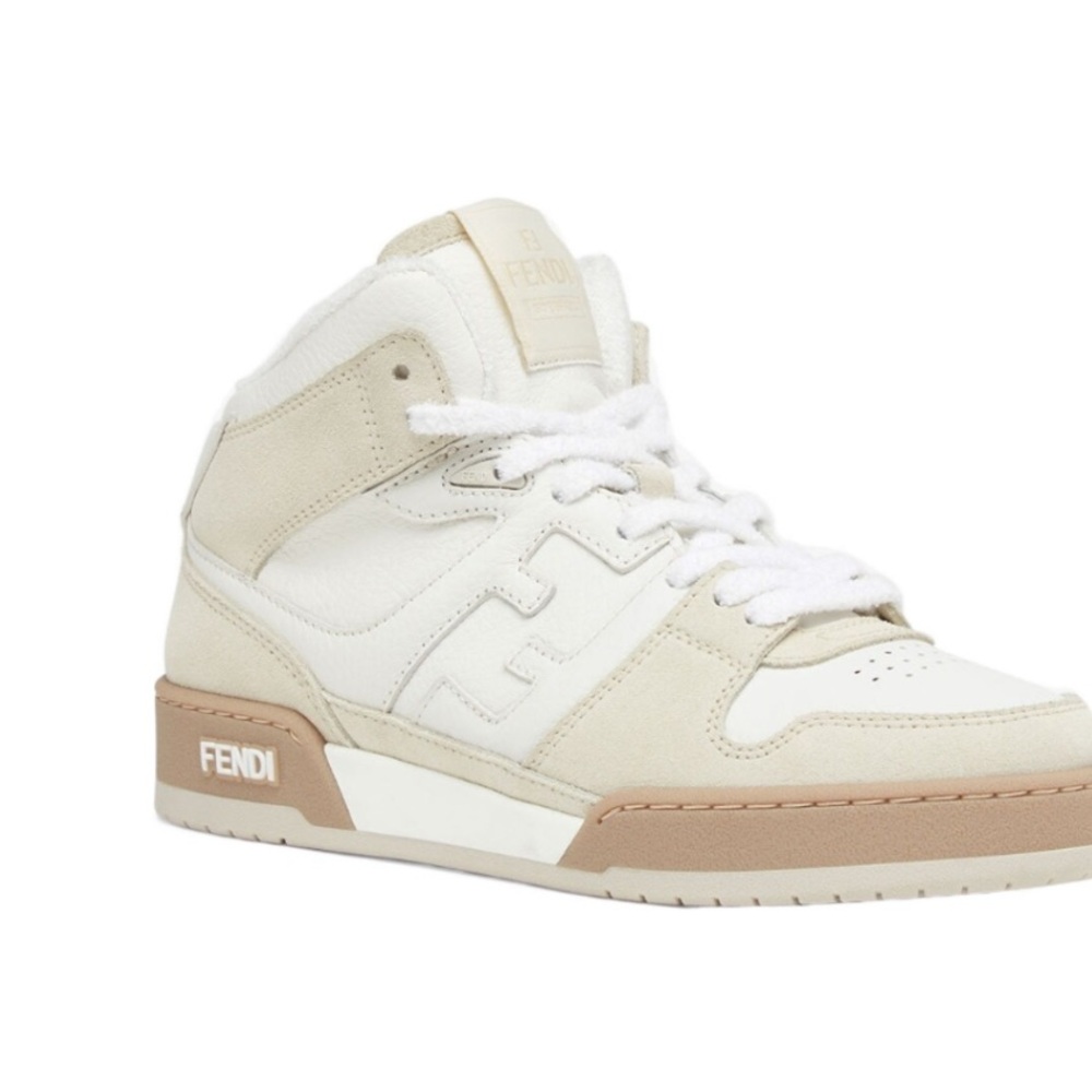 Fendi Women's high top Match Beige and White Sneakers